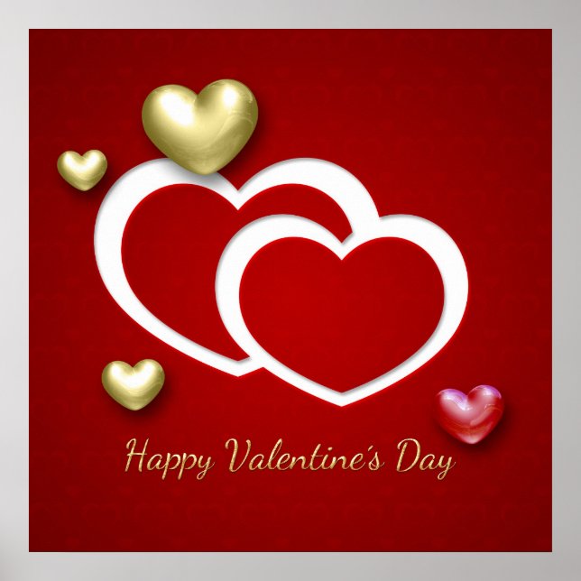 Moderne Red Gold Valentine Hearts Poster (Vorne)