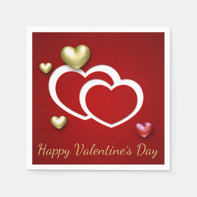 Moderne Red Gold Valentine Hearts Serviette (Vorderseite)