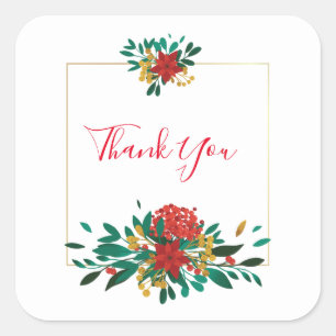 Moderne Red Green & Gold Weihnachtsblume Vielen Da Quadratischer Aufkleber