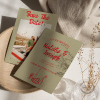 Moderne Red Hand Drawn Retro Quirky Foto Hochzeit