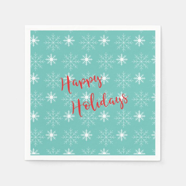 Moderne Red Happy Holidays, Aquamarin, Stars Napki Serviette (Vorderseite)