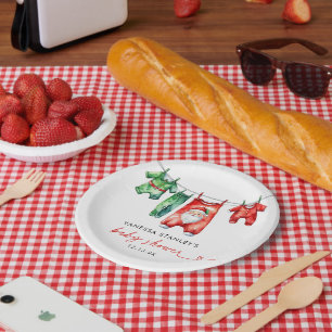 Moderne Red Holly Weihnachtsdusche Pappteller