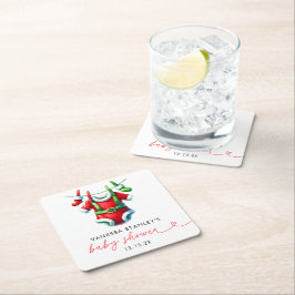 Moderne Red Holly Weihnachtsdusche Rechteckiger Pappuntersetzer