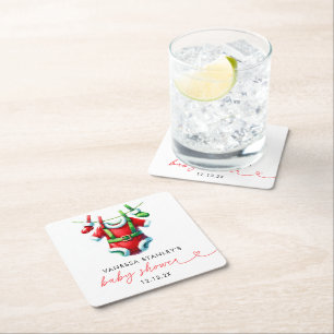 Moderne Red Holly Weihnachtsdusche Rechteckiger Pappuntersetzer