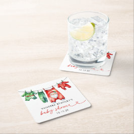 Moderne Red Holly Weihnachtsdusche Rechteckiger Pappuntersetzer