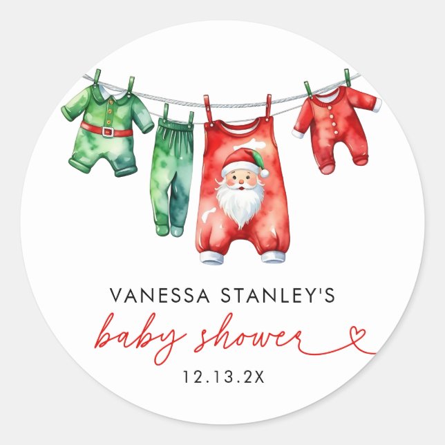 Moderne Red Holly Weihnachtsdusche Runder Aufkleber (Vorderseite)