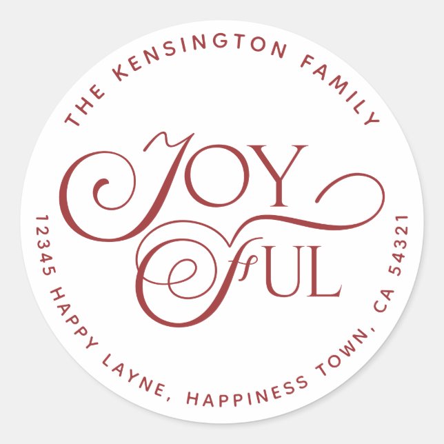 Moderne Red Joyful Holiday Rücksendeadresse Runder Aufkleber (Vorderseite)