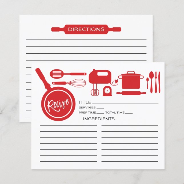 Moderne Red Kitchen Utensipe Karte (Vorne/Hinten)
