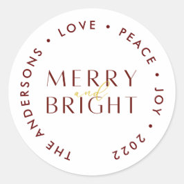 Moderne Red Merry and Bright Christmas Family Runder Aufkleber