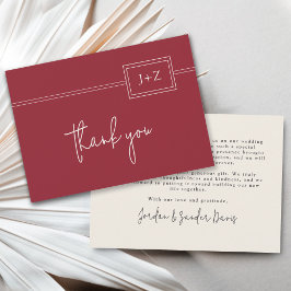 Moderne Red Minimalistisch Monogram Wedding Vielen Dankeskarte