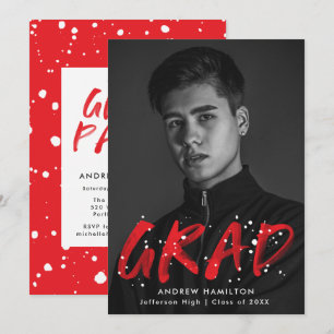 Moderne Red Paint Spritzer Foto Graduation Party Einladung