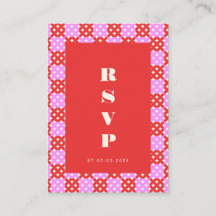 Moderne Red Pink QR Code RSVP Karte Mitte Jahrhund