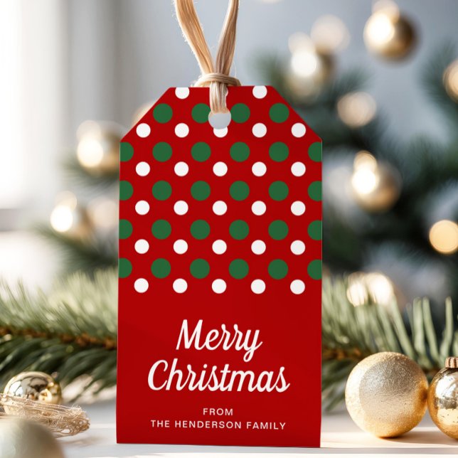 Moderne Red Polka Dots Frohe Weihnachten Geschenkanhänger (Modern Red Polka Dots Merry Christmas Gift Tags)