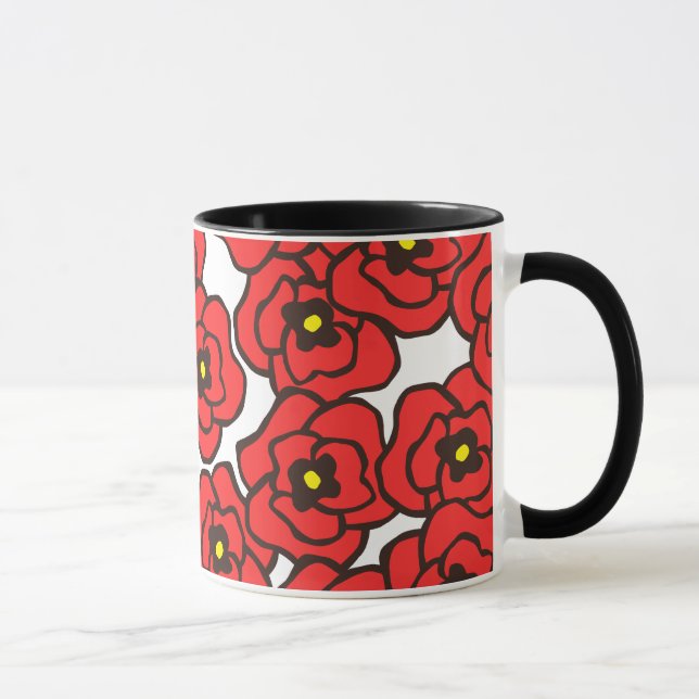 Moderne Red Poppies Floral Print Coffee Tasse (Rechts)