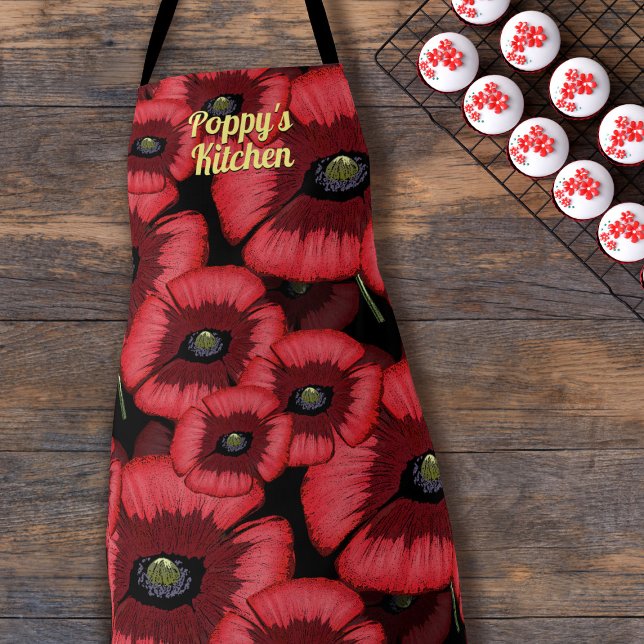 Moderne Red Poppy Muster Personalisiert Küche Schürze (Pop your name onto this floral red poppy pattern apron and cook up a storm in the kitchen!)