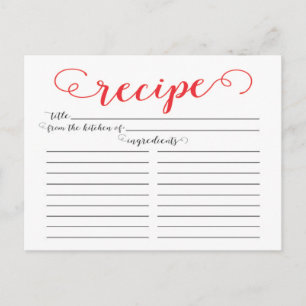 Moderne Red Script Brautparty Rezept Cards Postkarte