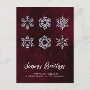 Moderne Red Silver Snowflakes Business Feiertagspostkarte