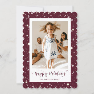 Moderne Red Snow Stars Foto Happy Holidays Card Feiertagskarte