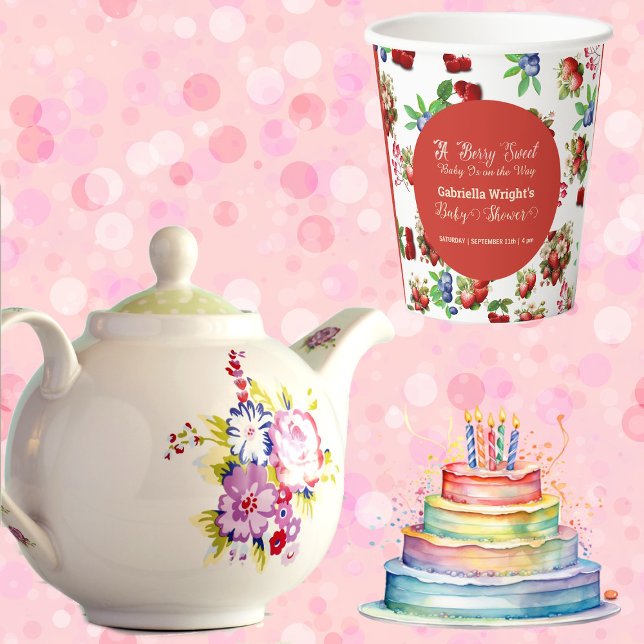 Moderne Red Strawberry Blue Berry Sweet Baby Dusch Pappbecher (Modern Red Strawberry Blue Berry Sweet Baby Shower Paper Cups)