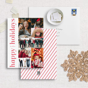 Moderne Red Type Happy Holidays Multi-Foto Card Feiertagskarte