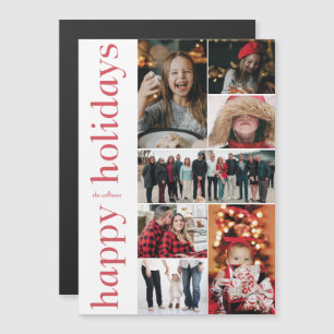 Moderne Red Type Happy Holidays Multi-Foto Card Magneteinladung