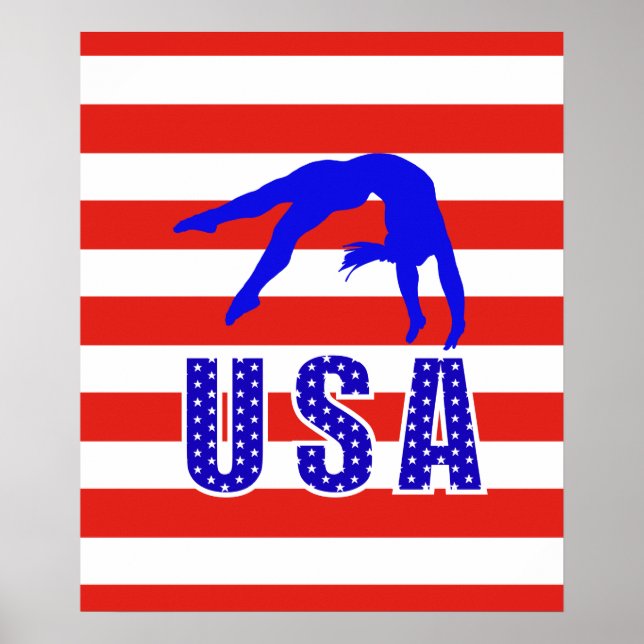 Moderne Red White Blue Stars Streifen USA Gymnasti Poster (Vorne)