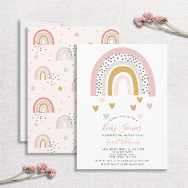 Moderne Regenbogen Babydusche Sprinkle Herz Einladung