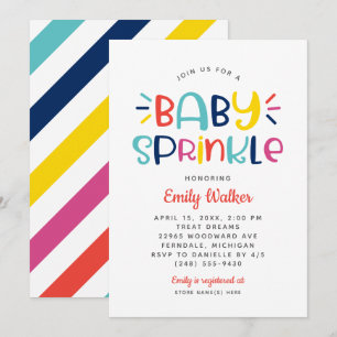 Moderne Regenbogen-Bold-Baby-Sprinkle-Party Einladung