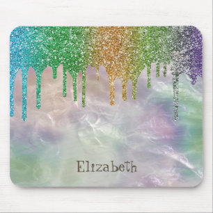 Moderne Regenbogen Glitter Tropfen Holografisches Mousepad