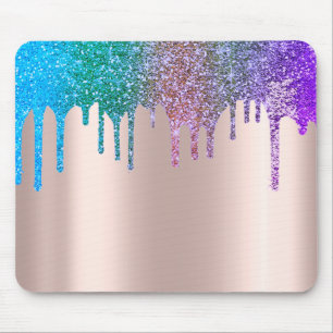 Moderne Regenbogen Glitter Tropfen Rose Gold Mousepad