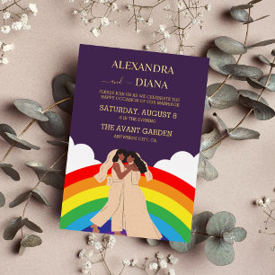 Moderne Regenbogen-Hochzeit zweier Bräute LGBTQ-Ho Folieneinladung