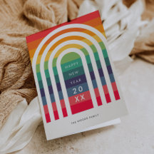 Moderne Regenbogen-Neujahrs-Grußkarte mit Bogen-De