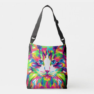 Moderne Regenbogen-Pop-Art-Katzen-Umhängetasche Tragetaschen Mit Langen Trägern