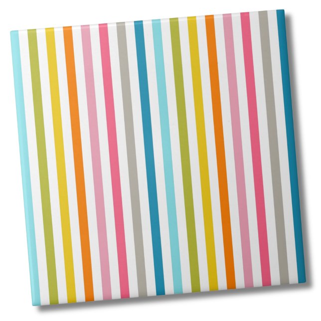 Moderne Regenbogen-Trendfarbene Streifen Fliese (Cute Stylish Pastel Rainbow Stripes Pattern Ceramic Tile)