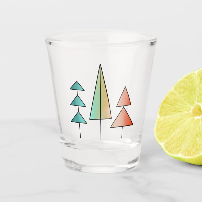 Moderne Regenbogenbäume im Mittelalter erröten aqu Schnapsglas (Vorderseite)