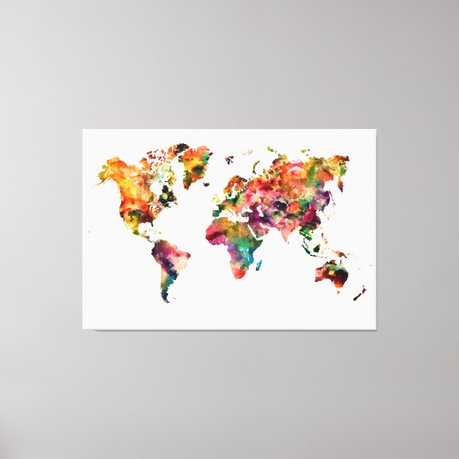 Moderne Regenbogenfarbe farbig Wasserfarbe Weltkar Leinwanddruck (Vorderseite)