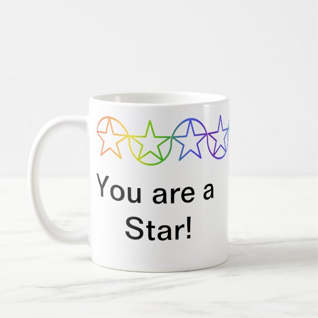 Moderne Regenbogensterne - personalisierte Umarmun Kaffeetasse (Links)