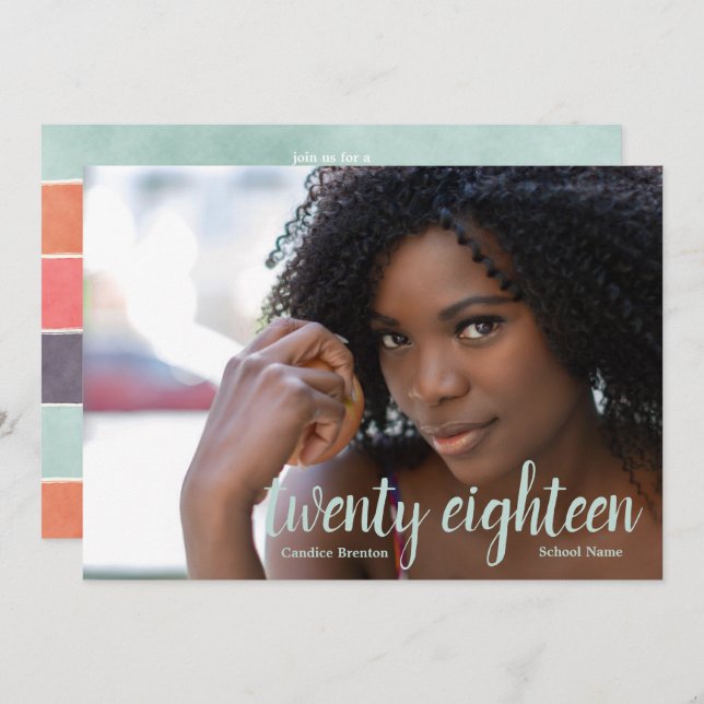 Moderne Regenbogenstreifen Graduate Foto Einladung (Vorne/Hinten)