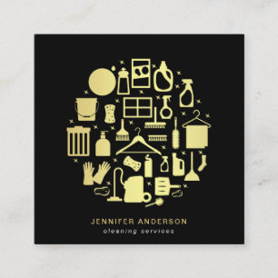 Moderne Reinigung von Gold und Schwarz Quadratische Visitenkarte