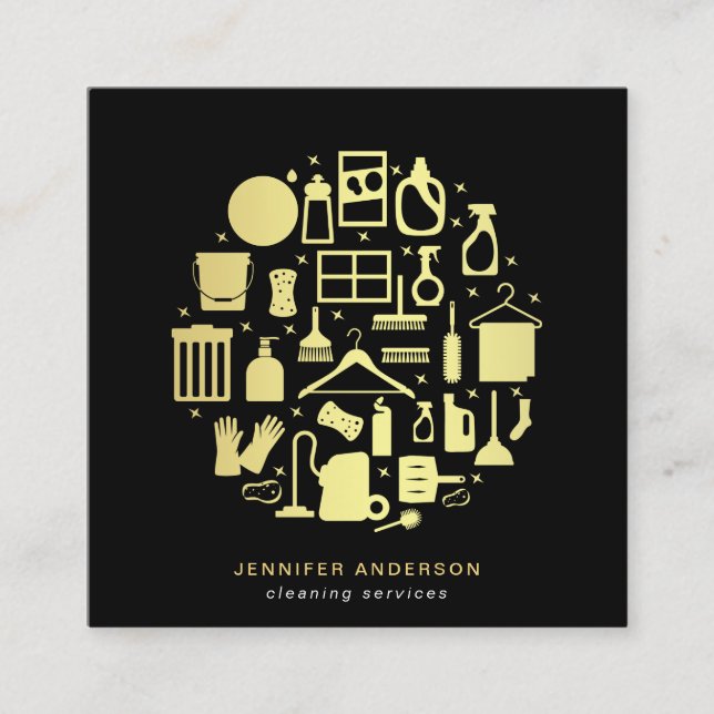 Moderne Reinigung von Gold und Schwarz Quadratische Visitenkarte (Vorderseite)