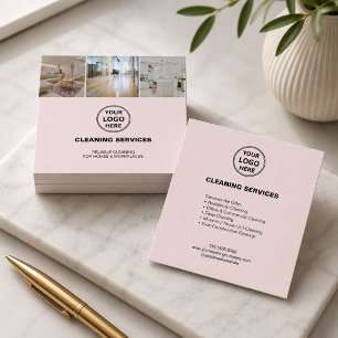 Moderne Reinigungsdienstleistungen Foto-Logo Rosa Quadratische Visitenkarte