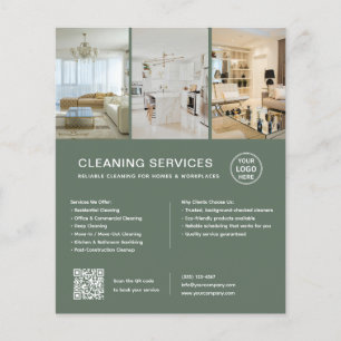 Moderne Reinigungsdienstleistungen Green QR Busine Flyer