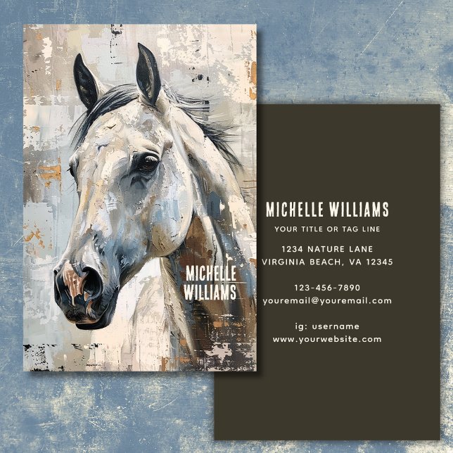 Moderne Reitkunst – Abstrakter Grauer Pferde-Desig Visitenkarte (Abstract Grey Horse Portrait – Modern Equine Art Business Card)