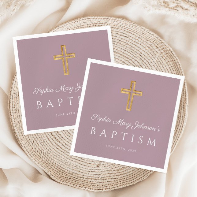 Moderne religiöse Cross-Lila Girl-Taufe Serviette (Modern Religious Cross Purple Girl Baptism Napkins)