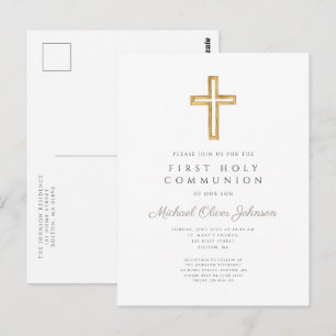 Moderne religiöse Kreuz Jungen Erstkommunion Postkarte