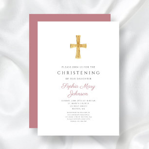 Moderne religiöse Kreuz rosa Streifen Taufe Einladung