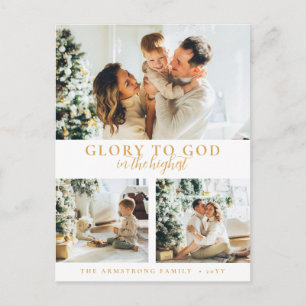 Moderne religiöse Weihnachts-3-Foto-Karte mit Gold Feiertagspostkarte