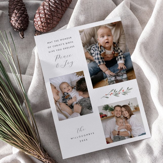 Moderne religiöse Weihnachtsgrün Multi Foto Feiertagskarte (Von Creator hochgeladen)