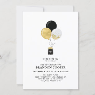 Moderne Rentnerparty mit goldenen und schwarzen Ba Einladung
