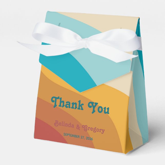 Moderne Retro 70er Jahre farbenfrohe Regenbogenwel Geschenkschachtel (Vorderseite)